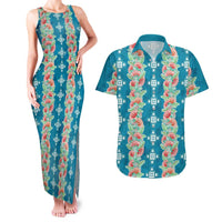 Hawaii Ohia Lehua Couples Matching Tank Maxi Dress and Hawaiian Shirt Tropical Vibes Teal LT05 Teal - Polynesian Pride