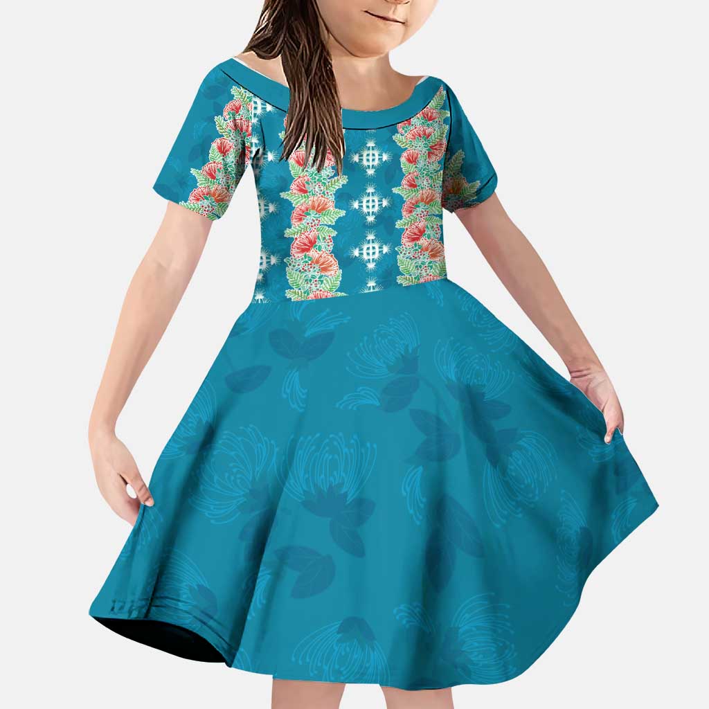 Hawaii Ohia Lehua Family Matching Mermaid Dress and Hawaiian Shirt Tropical Vibes Teal LT05 Daughter's Dress Teal - Polynesian Pride