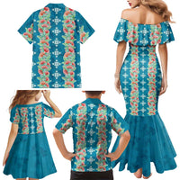 Hawaii Ohia Lehua Family Matching Mermaid Dress and Hawaiian Shirt Tropical Vibes Teal LT05 - Polynesian Pride