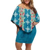 Hawaii Ohia Lehua Family Matching Off Shoulder Short Dress and Hawaiian Shirt Tropical Vibes Teal LT05 Mom's Dress Teal - Polynesian Pride