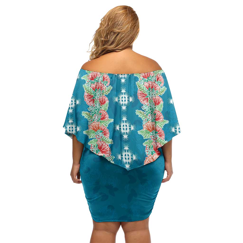 Hawaii Ohia Lehua Family Matching Off Shoulder Short Dress and Hawaiian Shirt Tropical Vibes Teal LT05 - Polynesian Pride