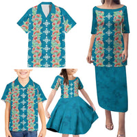 Hawaii Ohia Lehua Family Matching Puletasi and Hawaiian Shirt Tropical Vibes Teal LT05 - Polynesian Pride