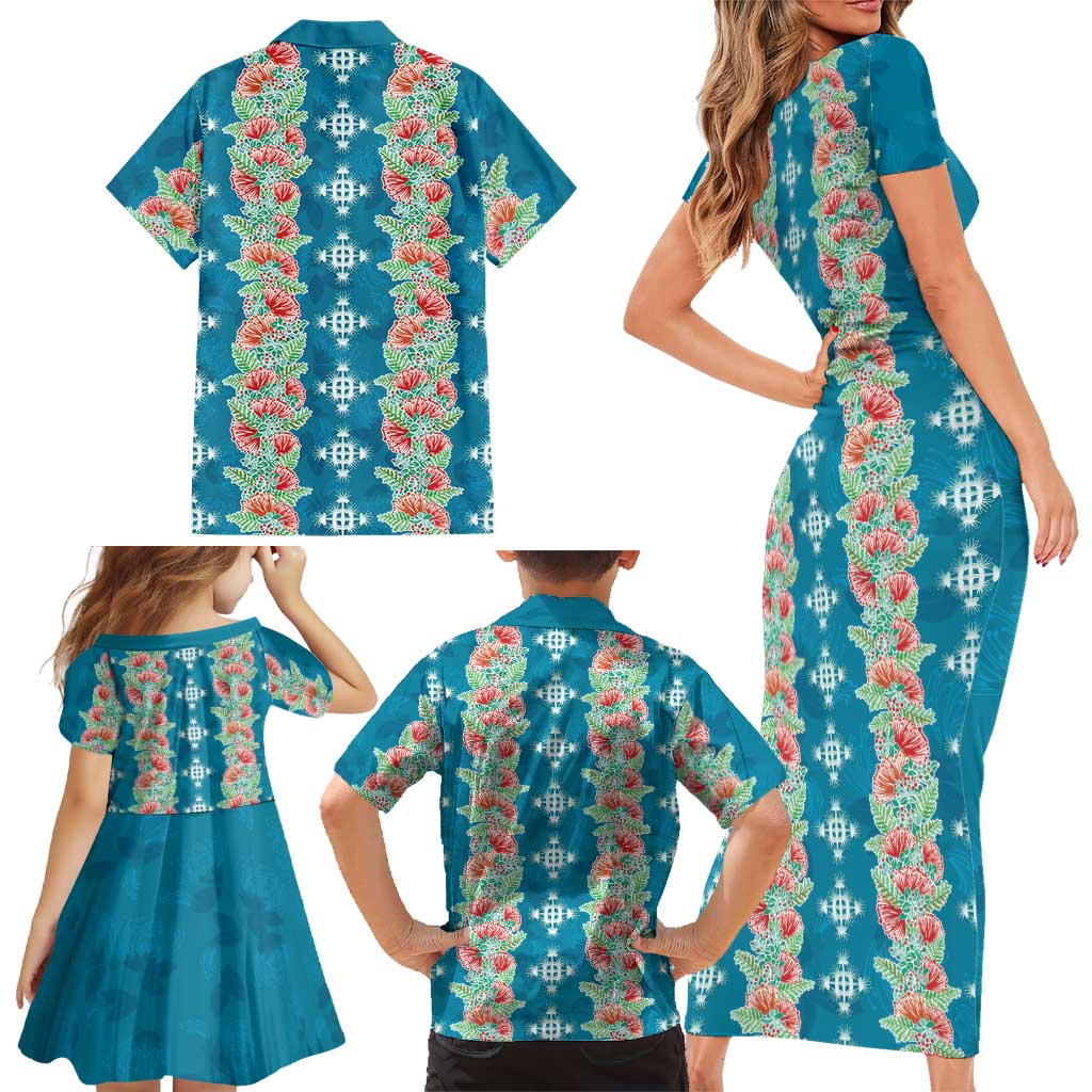 Hawaii Ohia Lehua Family Matching Short Sleeve Bodycon Dress and Hawaiian Shirt Tropical Vibes Teal LT05 - Polynesian Pride