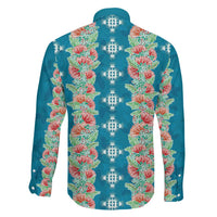 Hawaii Ohia Lehua Family Matching Short Sleeve Bodycon Dress and Hawaiian Shirt Tropical Vibes Teal LT05 - Polynesian Pride