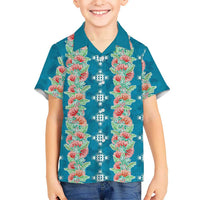 Hawaii Ohia Lehua Family Matching Short Sleeve Bodycon Dress and Hawaiian Shirt Tropical Vibes Teal LT05 Son's Shirt Teal - Polynesian Pride