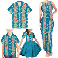 Hawaii Ohia Lehua Family Matching Tank Maxi Dress and Hawaiian Shirt Tropical Vibes Teal LT05 - Polynesian Pride
