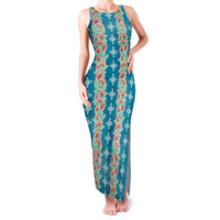 Hawaii Ohia Lehua Family Matching Tank Maxi Dress and Hawaiian Shirt Tropical Vibes Teal LT05 Mom's Dress Teal - Polynesian Pride