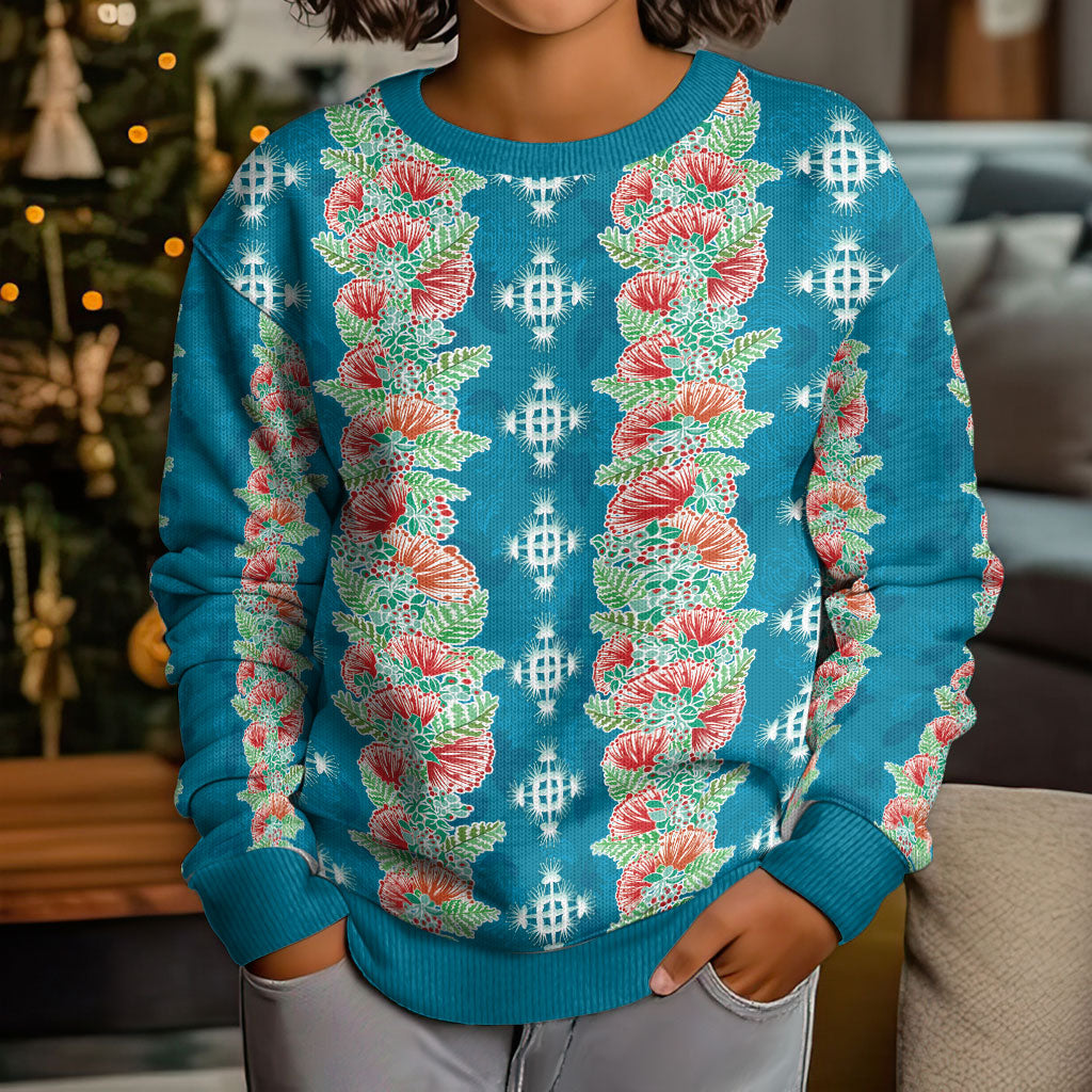 Hawaii Ohia Lehua Kid Ugly Christmas Sweater Tropical Vibes Teal LT05 - Polynesian Pride