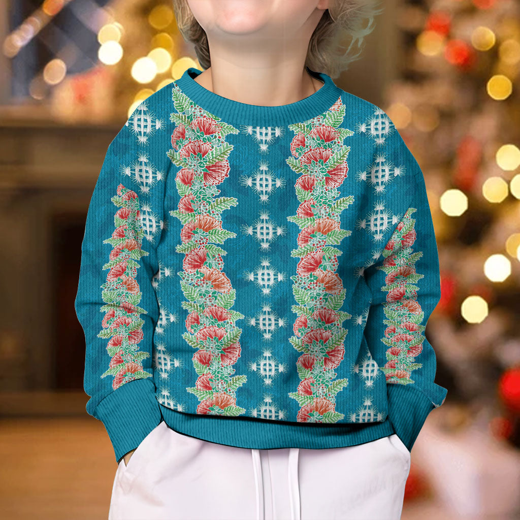 Hawaii Ohia Lehua Kid Ugly Christmas Sweater Tropical Vibes Teal LT05 - Polynesian Pride