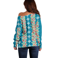 Hawaii Ohia Lehua Off Shoulder Sweater Tropical Vibes Teal