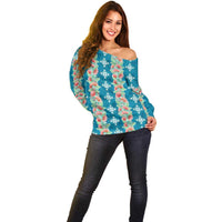 Hawaii Ohia Lehua Off Shoulder Sweater Tropical Vibes Teal