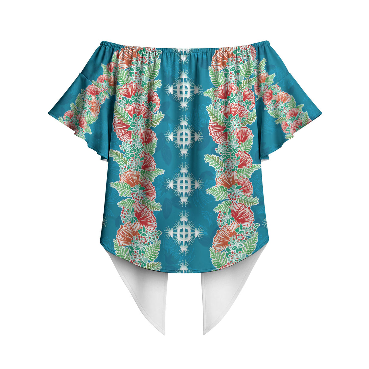 Hawaii Ohia Lehua Off Shoulder Wrap Waist Top Tropical Vibes Teal LT05 - Polynesian Pride
