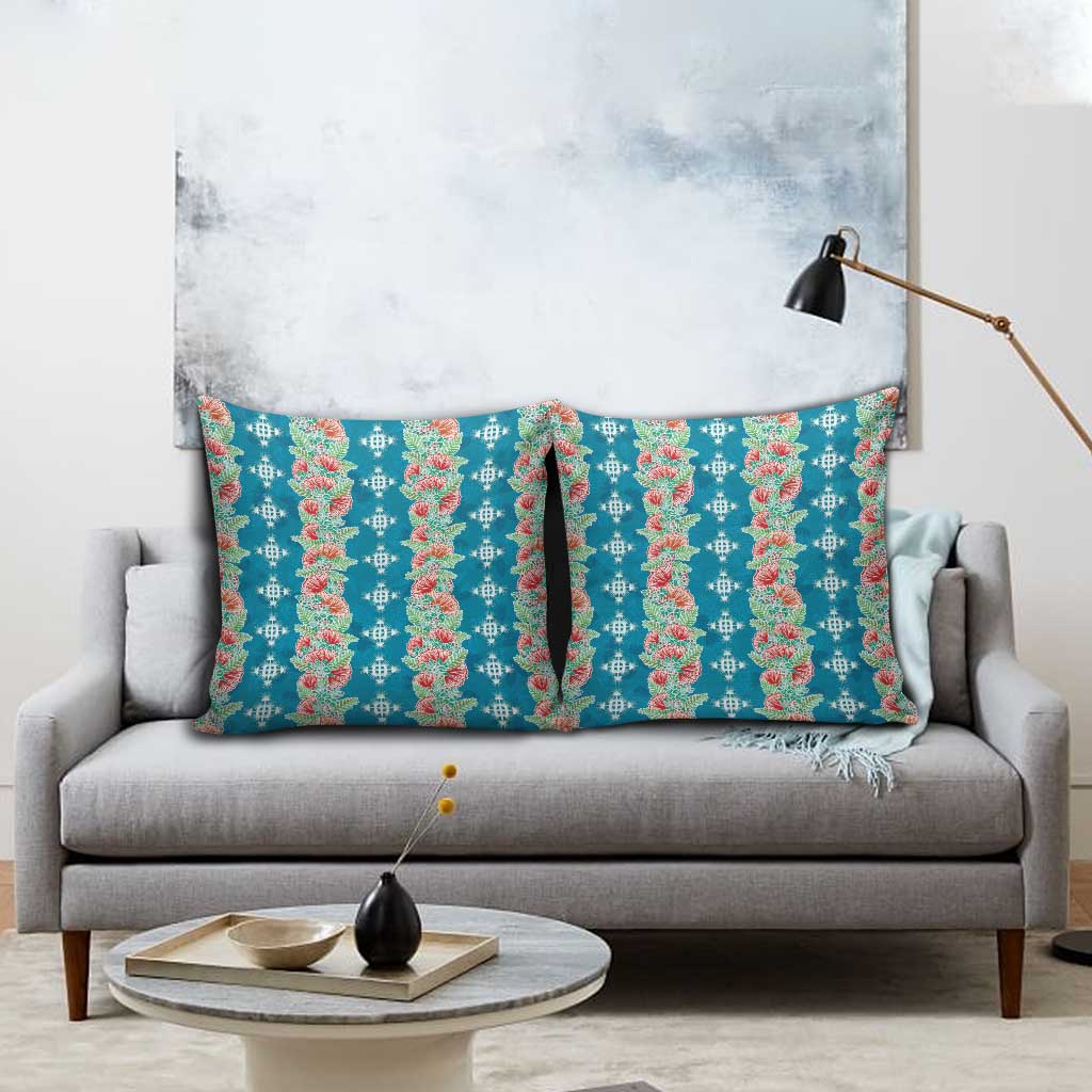 Hawaii Ohia Lehua Pillow Cover Tropical Vibes Teal