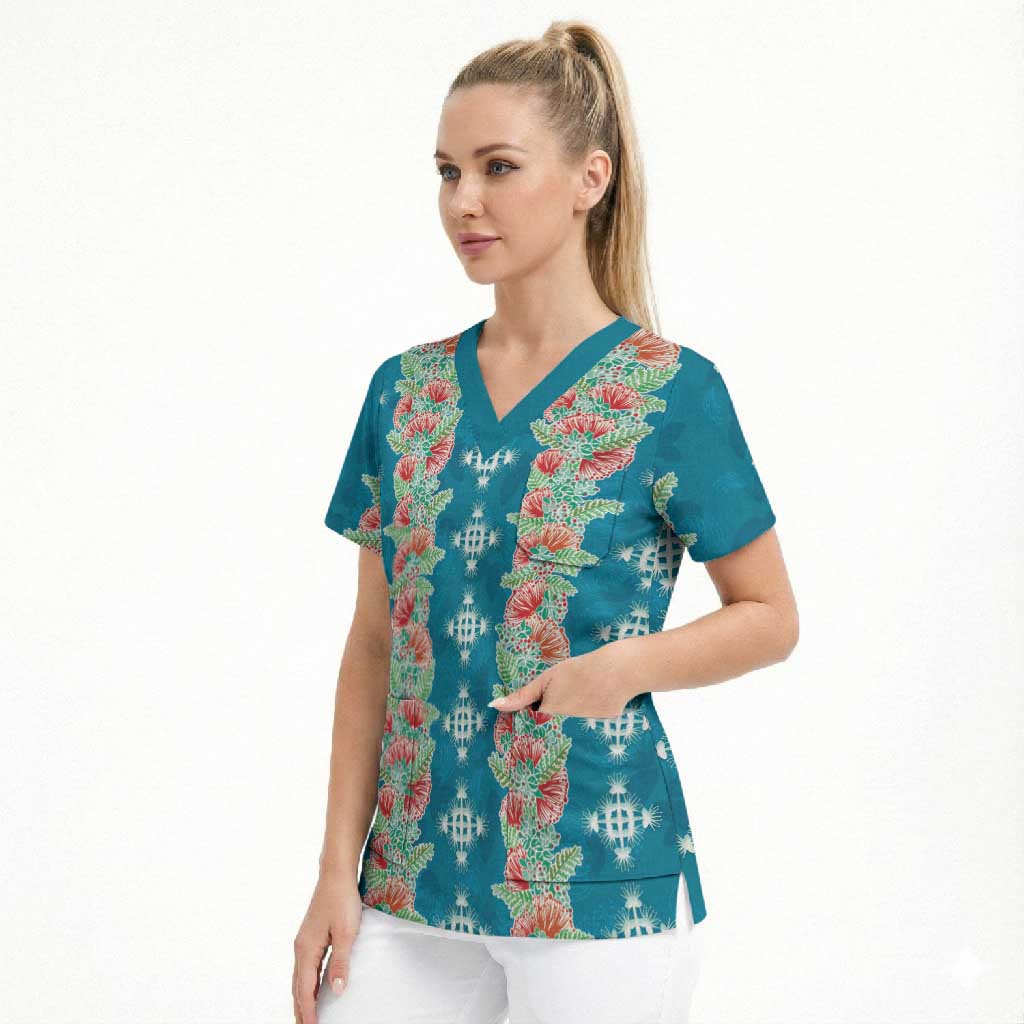 Hawaii Ohia Lehua Scrub Top Tropical Vibes Teal