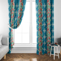 Hawaii Ohia Lehua Window Curtain Tropical Vibes Teal