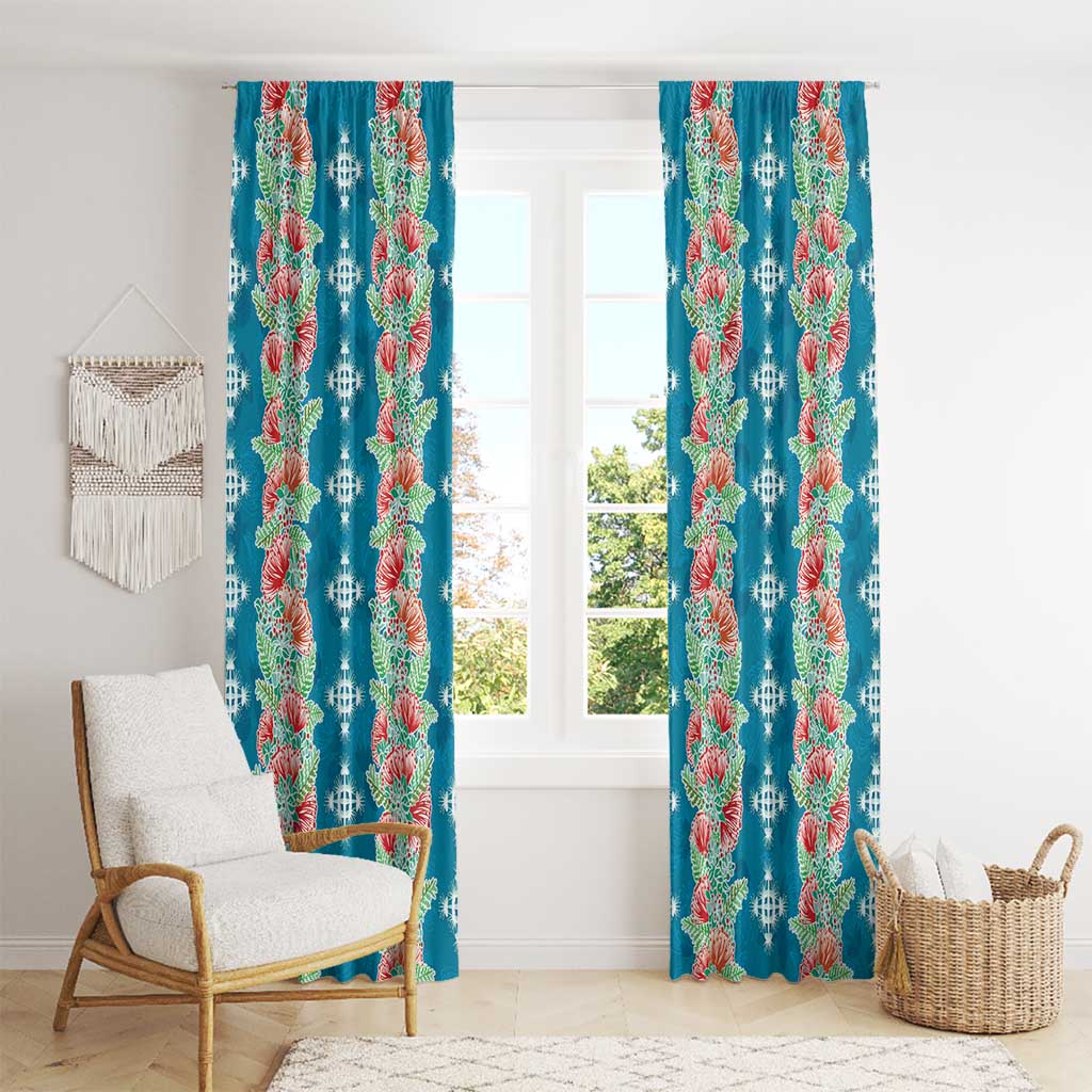 Hawaii Ohia Lehua Window Curtain Tropical Vibes Teal