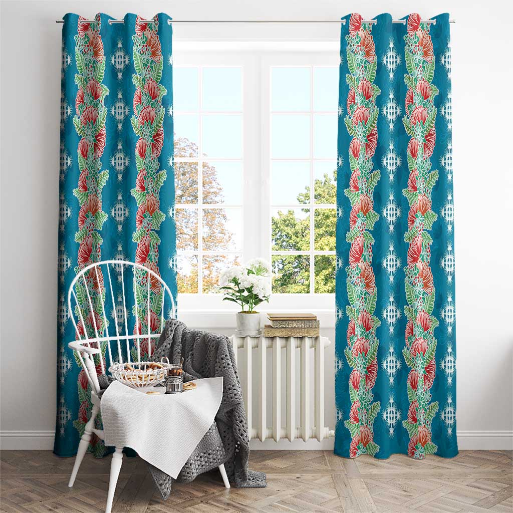 Hawaii Ohia Lehua Window Curtain Tropical Vibes Teal