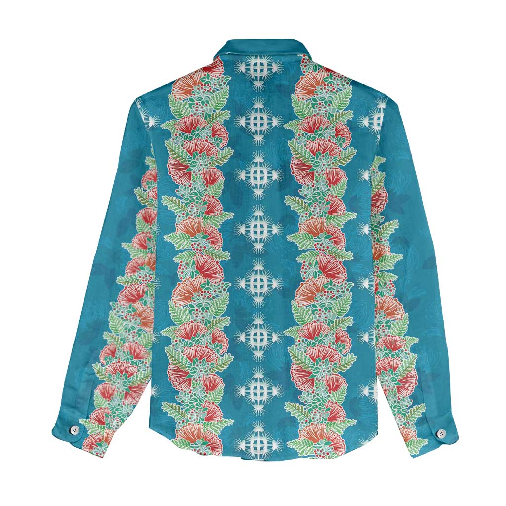 Hawaii Ohia Lehua Women Casual Shirt Tropical Vibes Teal