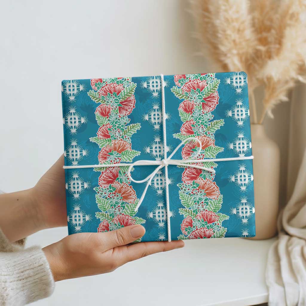 Hawaii Ohia Lehua Wrapping Paper Tropical Vibes Teal