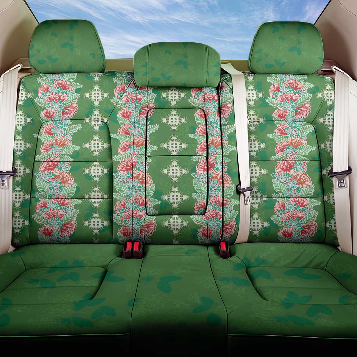 Hawaii Ohia Lehua Back Car Seat Cover Tropical Vibes Green LT05 One Size Green - Polynesian Pride