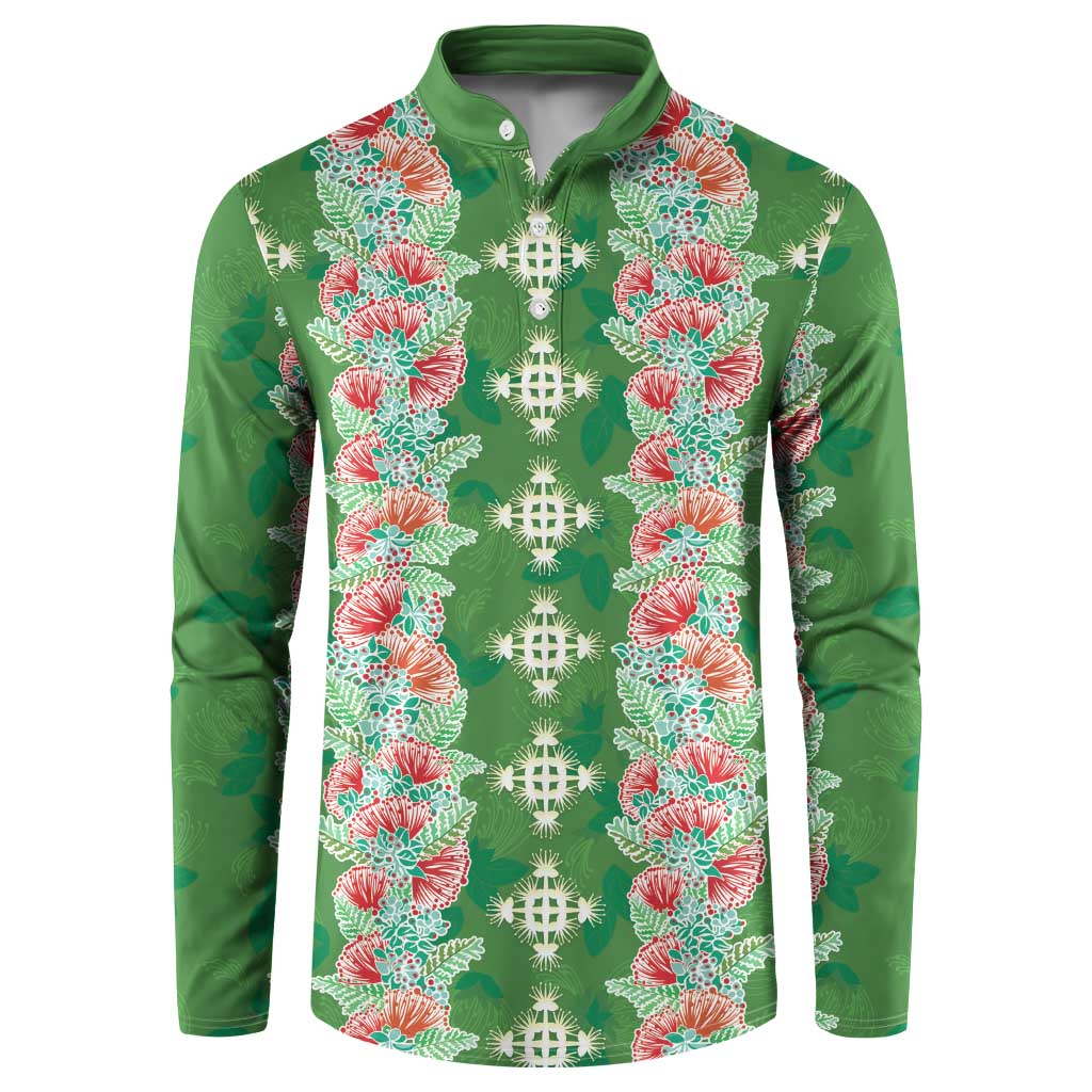 Hawaii Ohia Lehua Button Sweatshirt Tropical Vibes Green