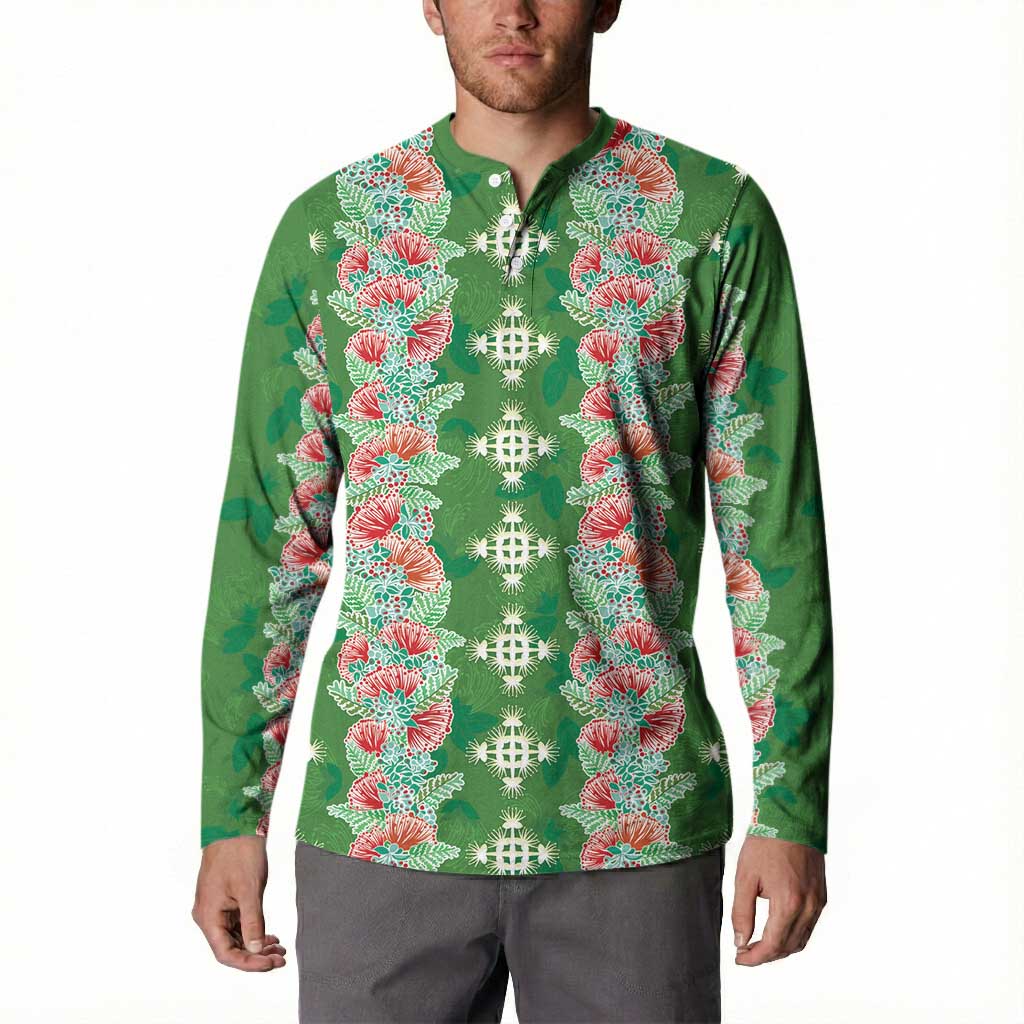 Hawaii Ohia Lehua Button Sweatshirt Tropical Vibes Green