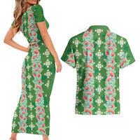 Hawaii Ohia Lehua Couples Matching Short Sleeve Bodycon Dress and Hawaiian Shirt Tropical Vibes Green LT05 - Polynesian Pride