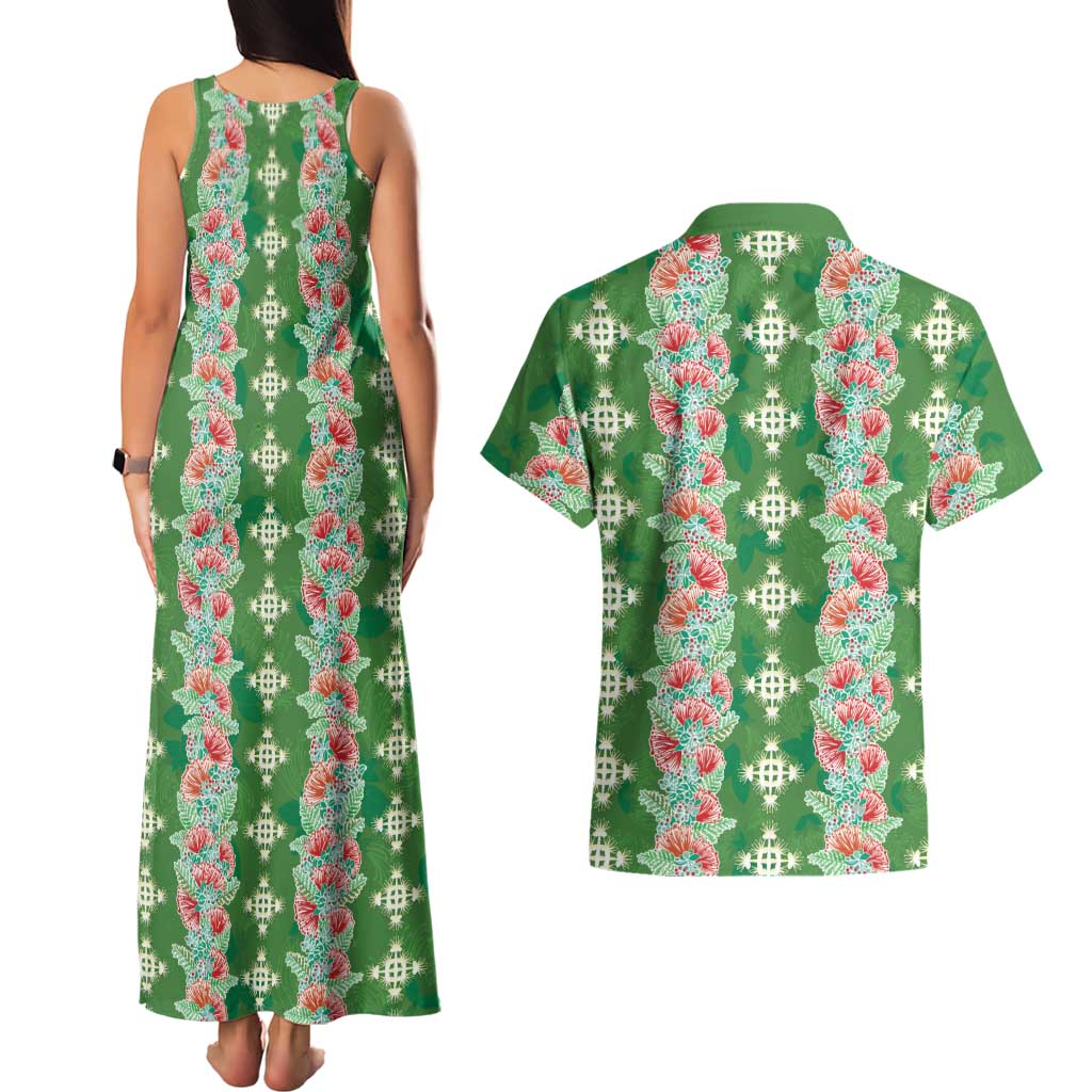 Hawaii Ohia Lehua Couples Matching Tank Maxi Dress and Hawaiian Shirt Tropical Vibes Green LT05 - Polynesian Pride