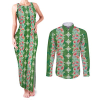 Hawaii Ohia Lehua Couples Matching Tank Maxi Dress and Long Sleeve Button Shirt Tropical Vibes Green LT05 Green - Polynesian Pride