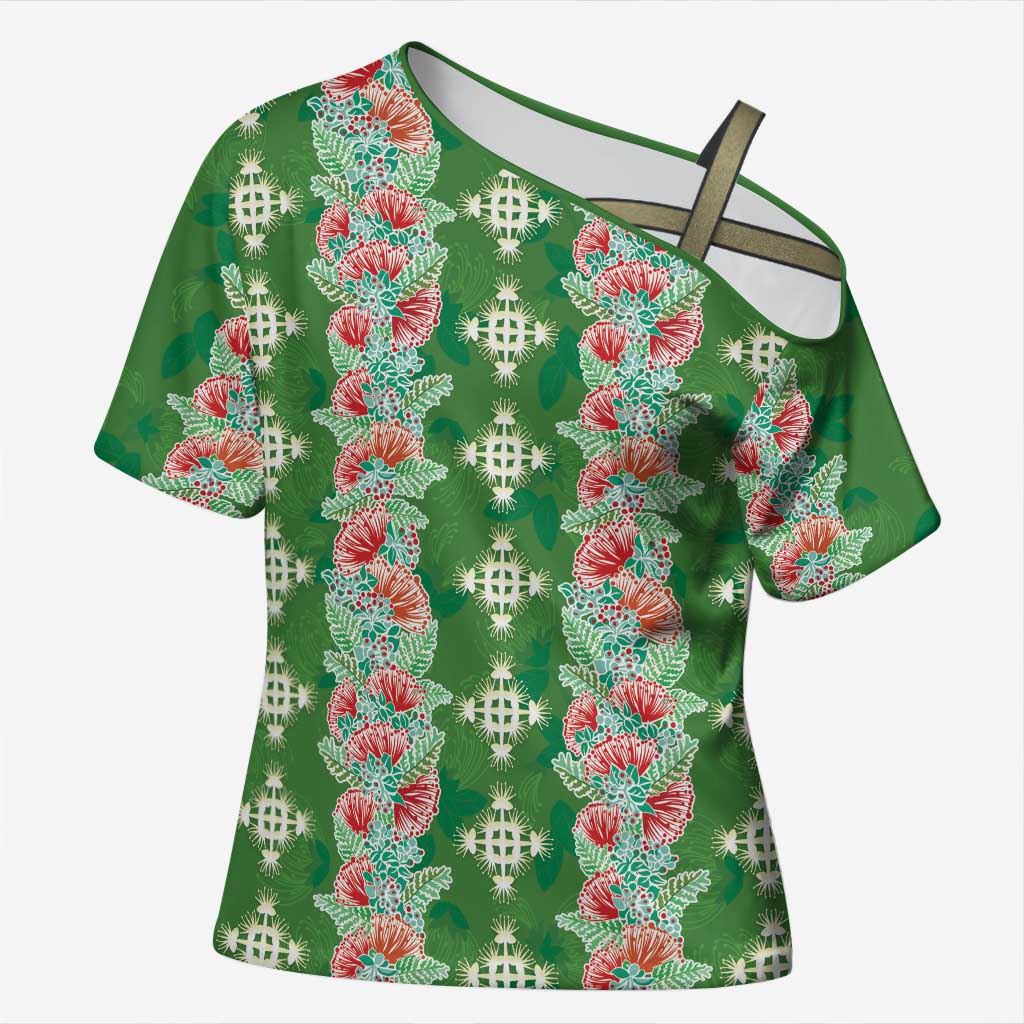 Hawaii Ohia Lehua Cross Shoulder Shirt Tropical Vibes Green