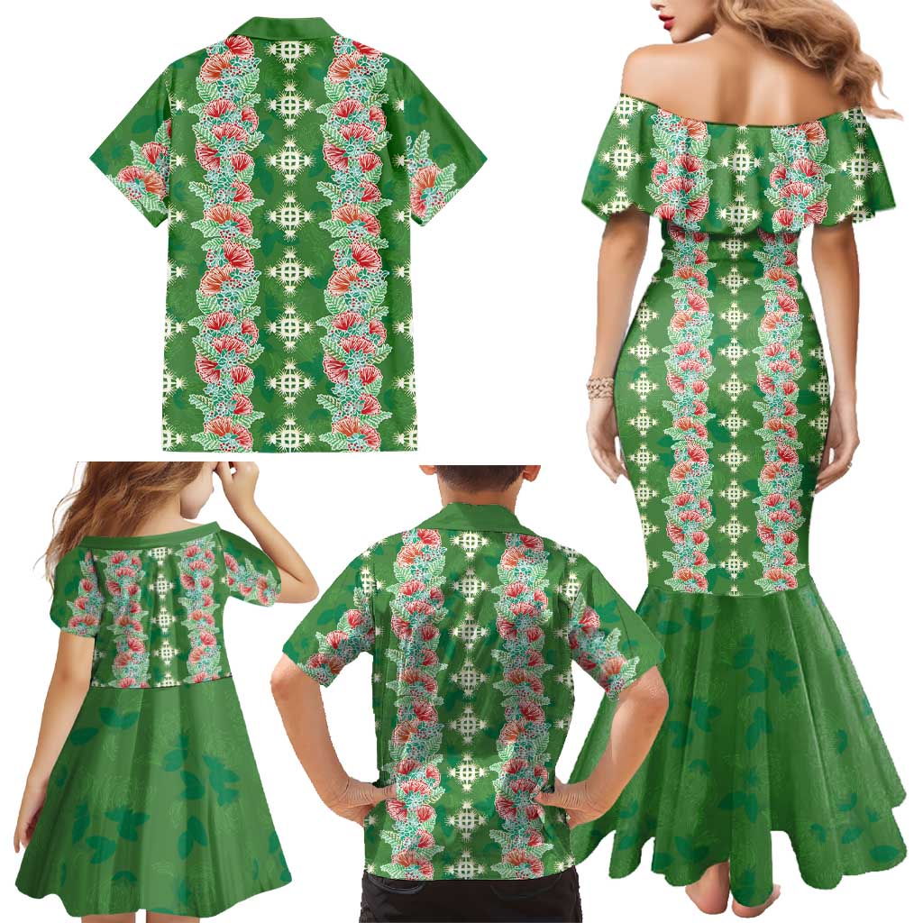 Hawaii Ohia Lehua Family Matching Mermaid Dress and Hawaiian Shirt Tropical Vibes Green LT05 - Polynesian Pride