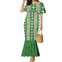 Hawaii Ohia Lehua Family Matching Mermaid Dress and Hawaiian Shirt Tropical Vibes Green LT05 Mom's Dress Green - Polynesian Pride