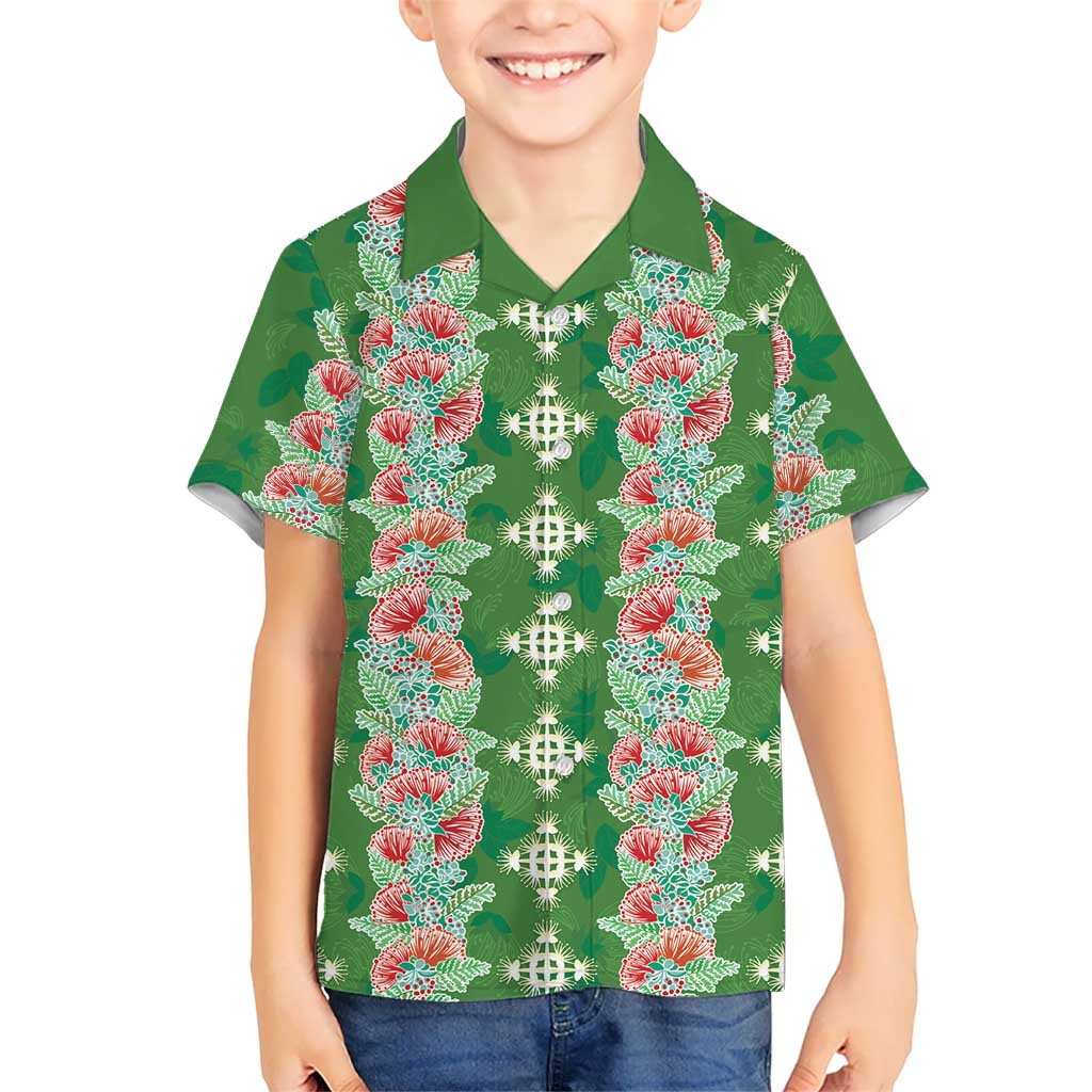 Hawaii Ohia Lehua Family Matching Off The Shoulder Long Sleeve Dress and Hawaiian Shirt Tropical Vibes Green LT05 Son's Shirt Green - Polynesian Pride