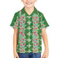 Hawaii Ohia Lehua Family Matching Off The Shoulder Long Sleeve Dress and Hawaiian Shirt Tropical Vibes Green LT05 Son's Shirt Green - Polynesian Pride