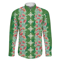 Hawaii Ohia Lehua Family Matching Puletasi and Hawaiian Shirt Tropical Vibes Green LT05 Dad's Shirt - Long Sleeve Green - Polynesian Pride