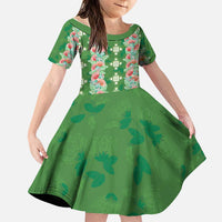 Hawaii Ohia Lehua Family Matching Short Sleeve Bodycon Dress and Hawaiian Shirt Tropical Vibes Green LT05 Daughter's Dress Green - Polynesian Pride