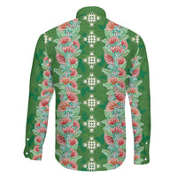Hawaii Ohia Lehua Family Matching Short Sleeve Bodycon Dress and Hawaiian Shirt Tropical Vibes Green LT05 - Polynesian Pride
