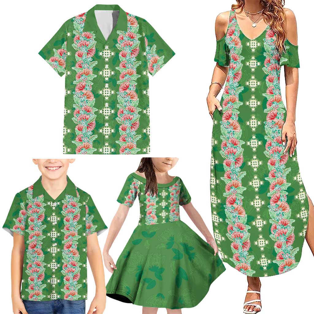 Hawaii Ohia Lehua Family Matching Summer Maxi Dress and Hawaiian Shirt Tropical Vibes Green LT05 - Polynesian Pride