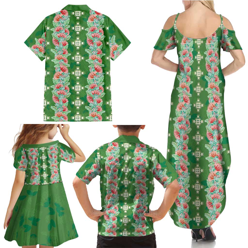 Hawaii Ohia Lehua Family Matching Summer Maxi Dress and Hawaiian Shirt Tropical Vibes Green LT05 - Polynesian Pride