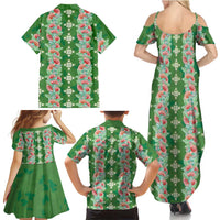Hawaii Ohia Lehua Family Matching Summer Maxi Dress and Hawaiian Shirt Tropical Vibes Green LT05 - Polynesian Pride