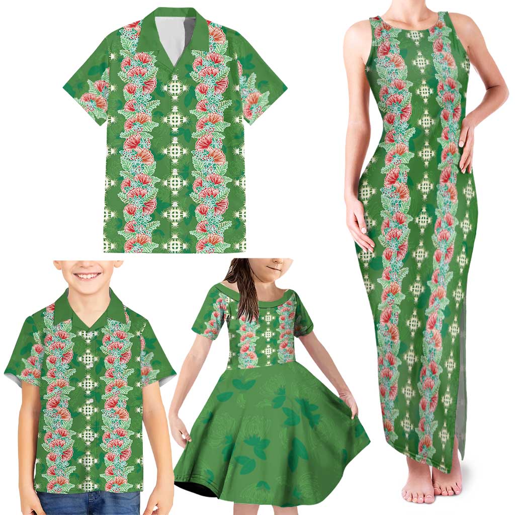 Hawaii Ohia Lehua Family Matching Tank Maxi Dress and Hawaiian Shirt Tropical Vibes Green LT05 - Polynesian Pride