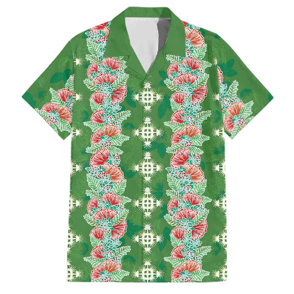 Hawaii Ohia Lehua Family Matching Tank Maxi Dress and Hawaiian Shirt Tropical Vibes Green LT05 Dad's Shirt - Short Sleeve Green - Polynesian Pride