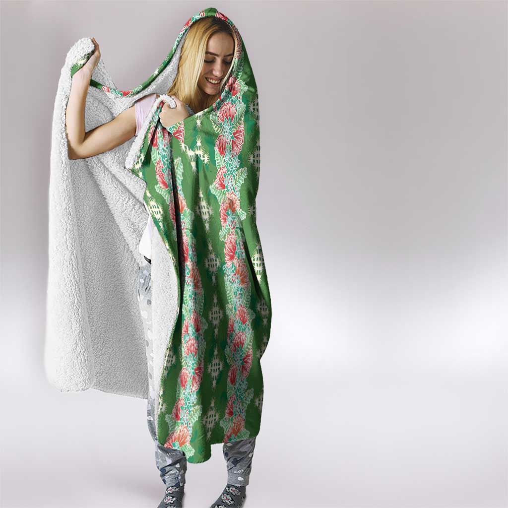Hawaii Ohia Lehua Hooded Blanket Tropical Vibes Green