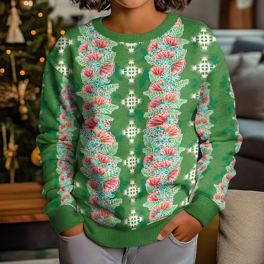Hawaii Ohia Lehua Kid Ugly Christmas Sweater Tropical Vibes Green LT05 - Polynesian Pride