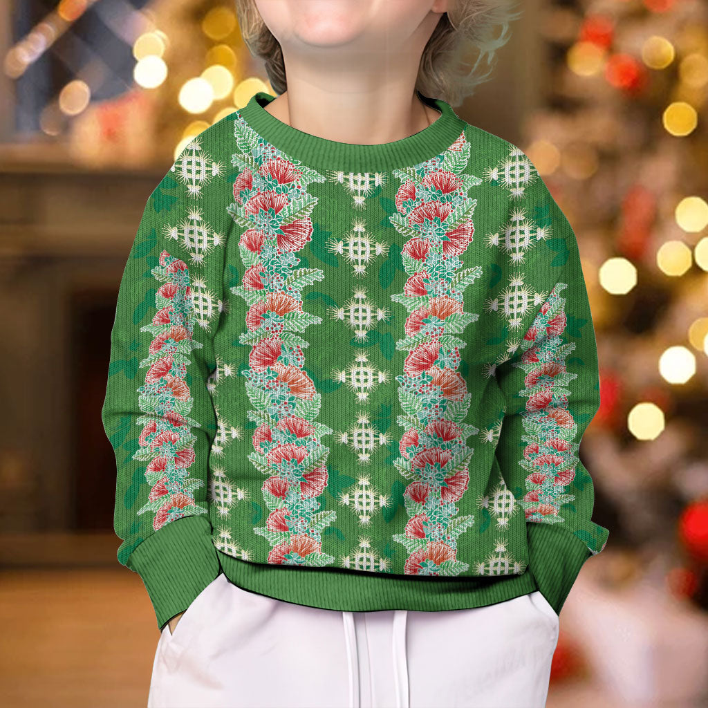 Hawaii Ohia Lehua Kid Ugly Christmas Sweater Tropical Vibes Green LT05 - Polynesian Pride