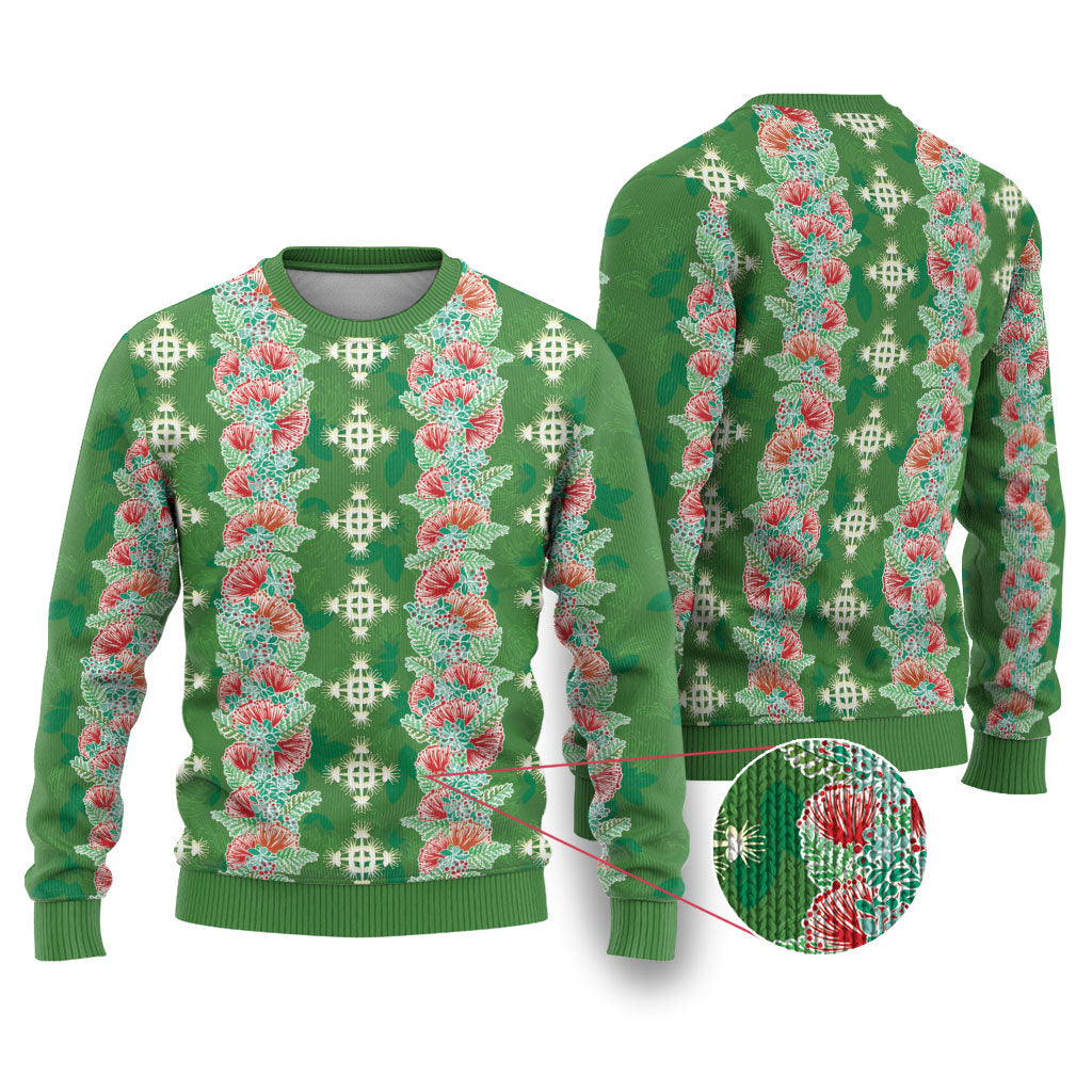 Hawaii Ohia Lehua Ugly Christmas Sweater Tropical Vibes Green LT05 Green - Polynesian Pride