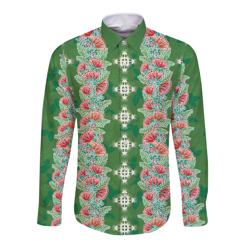 Hawaii Ohia Lehua Long Sleeve Button Shirt Tropical Vibes Green