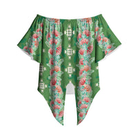 Hawaii Ohia Lehua Off Shoulder Wrap Waist Top Tropical Vibes Green LT05 Green - Polynesian Pride
