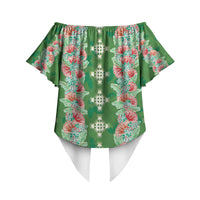 Hawaii Ohia Lehua Off Shoulder Wrap Waist Top Tropical Vibes Green LT05 - Polynesian Pride