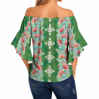 Hawaii Ohia Lehua Off Shoulder Wrap Waist Top Tropical Vibes Green LT05 - Polynesian Pride